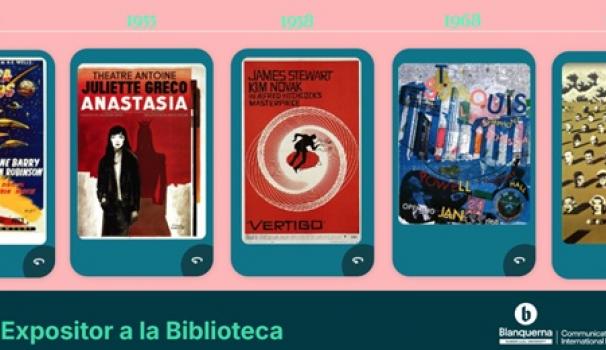 Expositor biblioteca FCRI cartells fons rosa